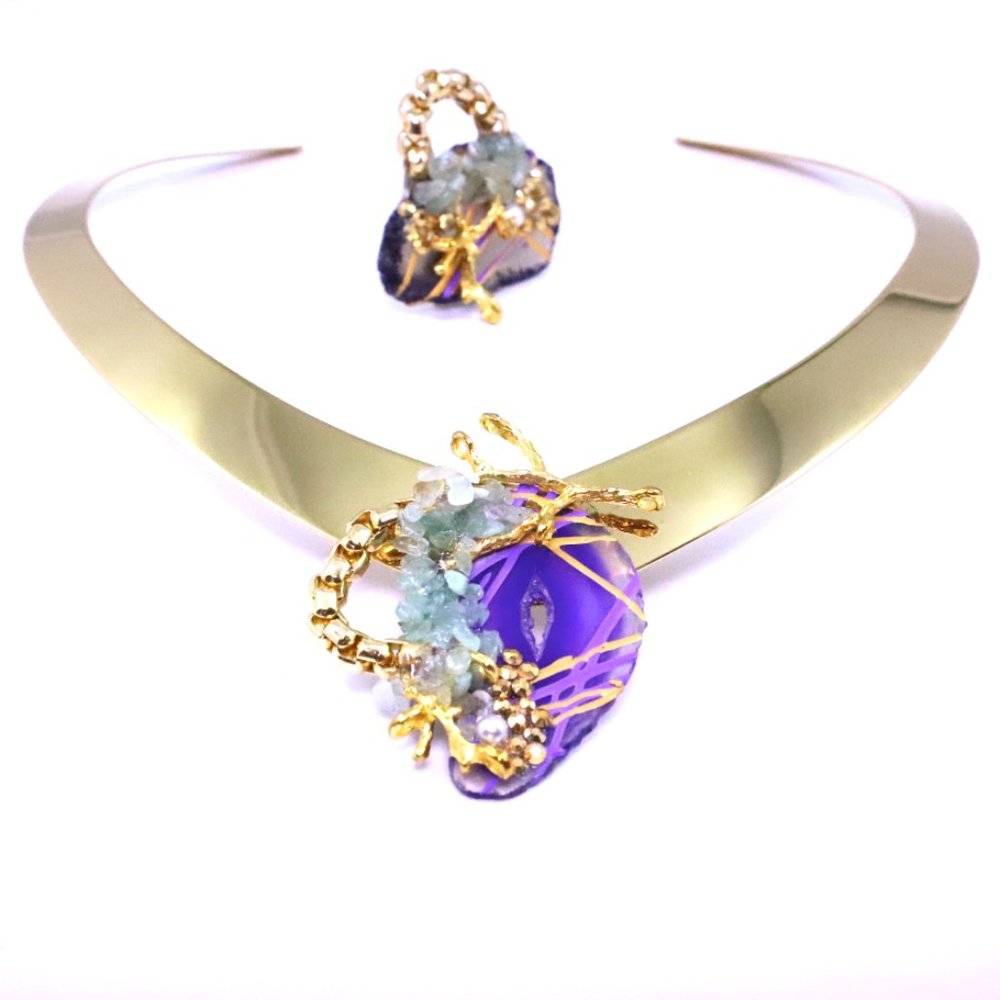 Necklace and Ring Designer Amethyst and Emeralds by Patricia Adelson